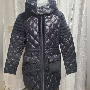 Black Quilted Hooded Coat